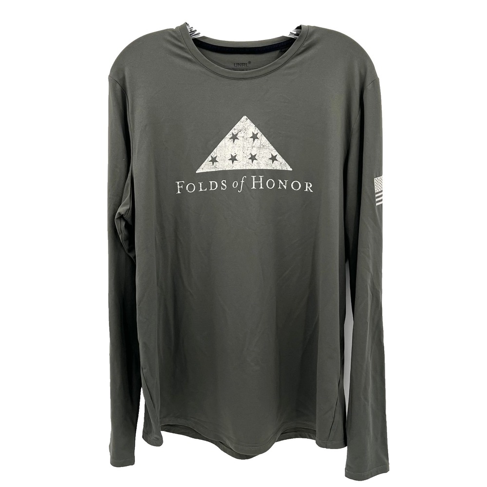 UNRL Men's L Grove Green Long-Sleeve FOLDS OF HONOR Performance T-Shirt Stretch